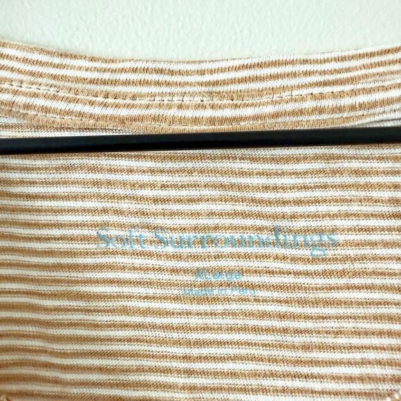 Soft Surroundings Pima Cotton Long Sleeve Top in Tan and White Stripe - Size XL - Picture 4 of 5